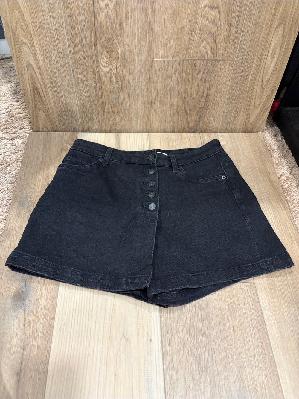 DEX Black Button-Front Denim Shorts Skort Size 27 Recycled Cotton 2125262